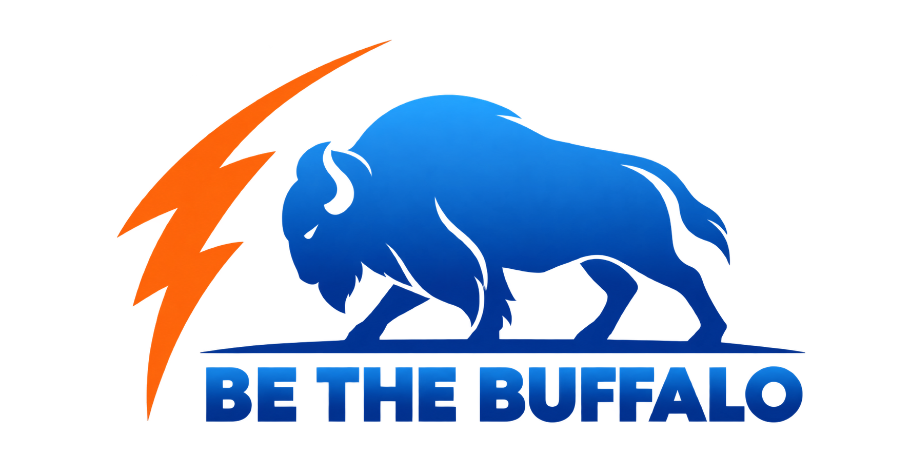 Be the Buffalo — blue buffalo with an orange lightning bolt